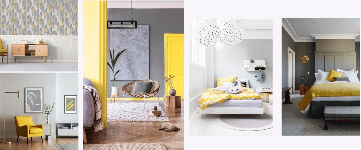 Interiores decorados en gris y amarillo